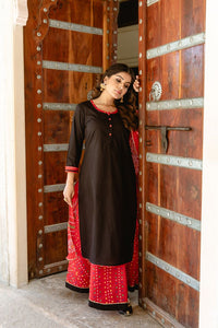 Black Red Moti Bandhej Skirt Set with Bandhej Dupatta