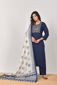 Navy Sequined Full Suit Set with Dola Silk Dupatta