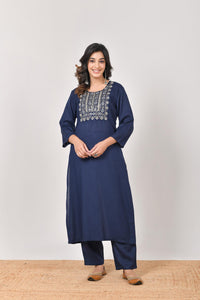 Navy Sequined Full Suit Set with Dola Silk Dupatta