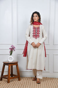 Ivory Lotus Suit Set with Bandhej Dupatta