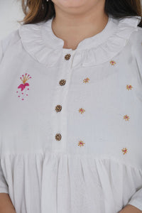 White Hand Embroidered Cotton Flex Co-Ord Set