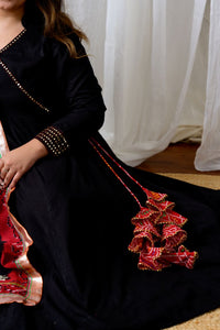 Black Kanak Angarkha Suit Set with Ghevar Dupatta