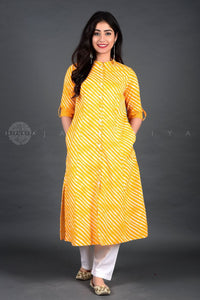 lemon yellow leheriya mandarin cotton kurta kurti Jaipuri kurti for women ethnic wear ladies stylish new latest