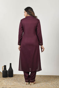 Wine Urvee Suit Set with Dola Silk Dupatta