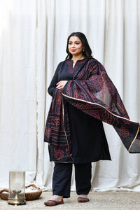 Black Avani Suit Set with Bandhej Dupatta