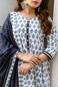 Navy Dupatta with Booti Borders