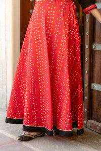 Black Red Moti Bandhej Skirt Suit  Set