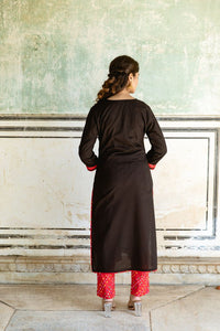 Black Red Moti Bandhej Suit Set with Bandhej Dupatta