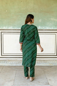 Green Moti Bandhej Hand Embroidered Kurta Pant Set