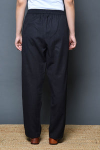Black Textured Cotton Flex Pants