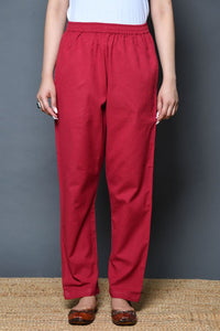 Red Textured Cotton Flex Pants