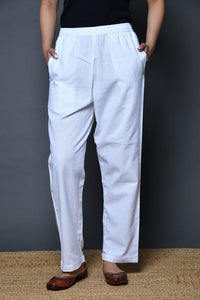 White Cotton Flex Pants