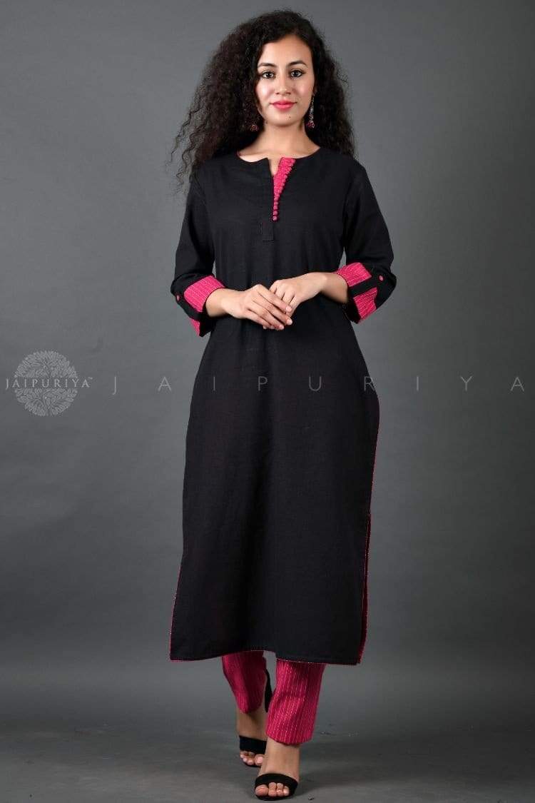 Buy Sheela Fabrics Black, Pink and Red color mixed cotton fabric long kurti  combo of 3-Kurti Combo3-27 at Amazon.in