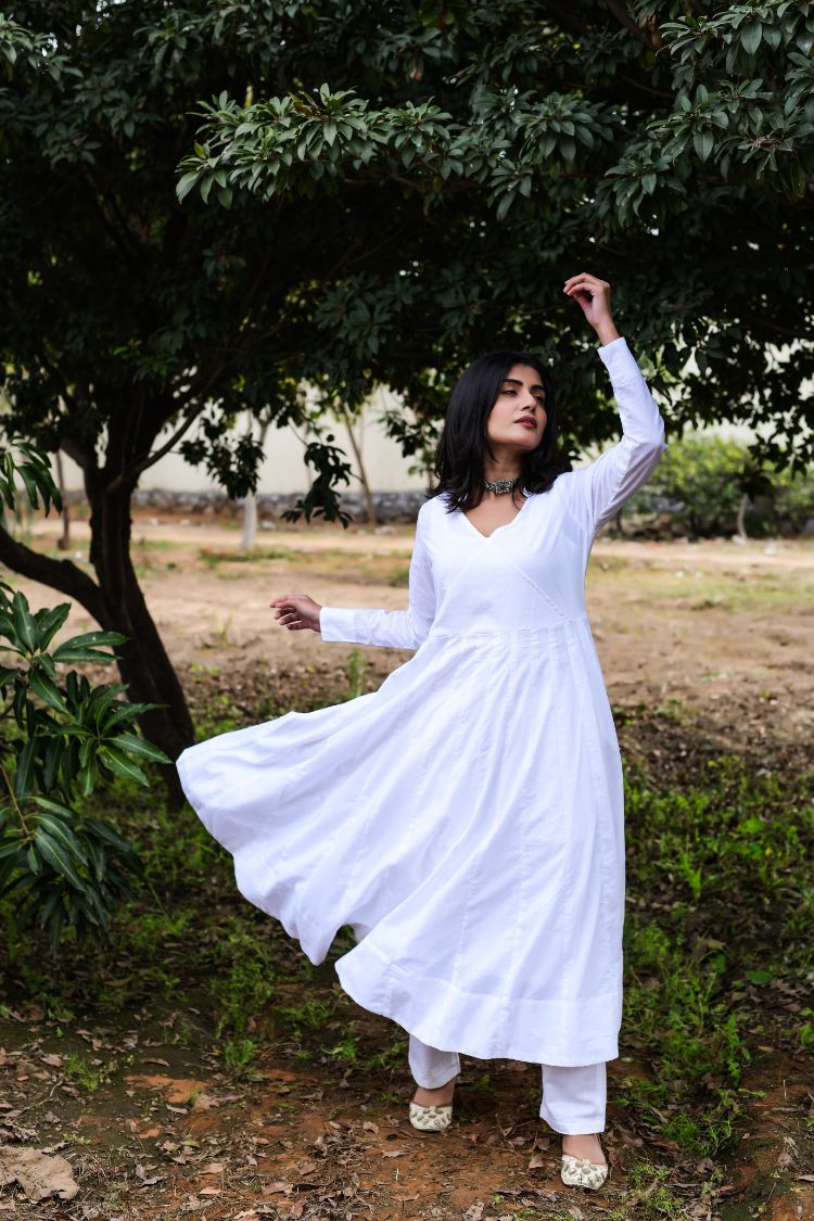 Irya White and Peach Angrakha Dress  Missprint India