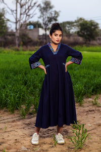 Blue Bandhani Bell Sleeves Ethnic Dress