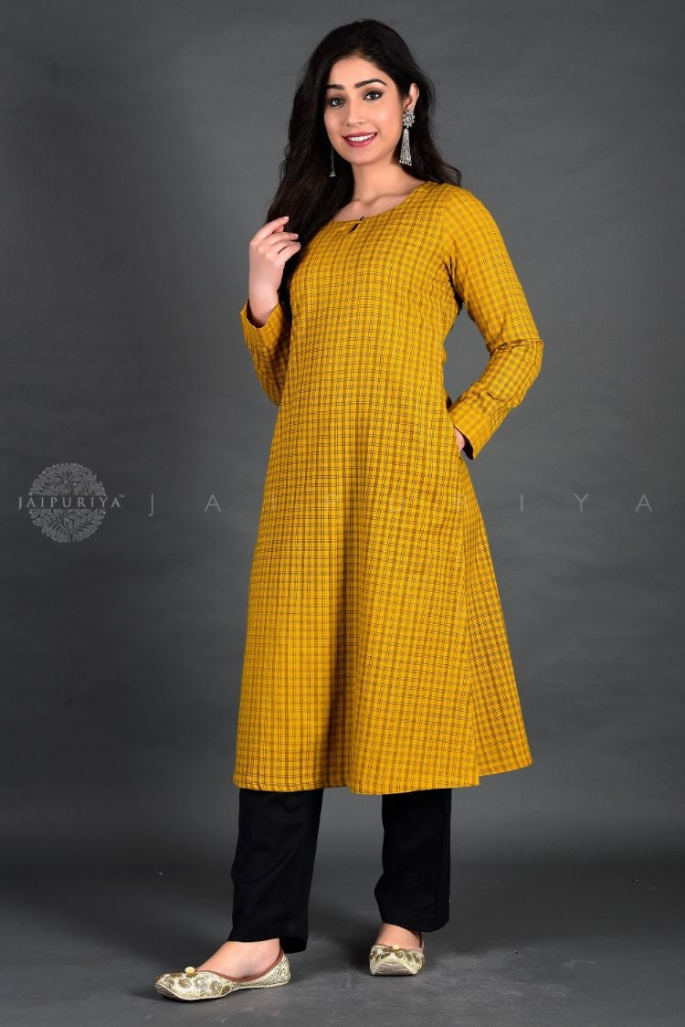 Buy Mustard Yellow Kurti In Santoon With Floral Print KALKI Fashion India