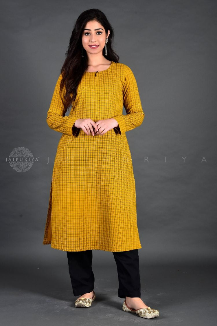 Yellow kurti pant set with beautiful embroidery in front  Kurti Fashion