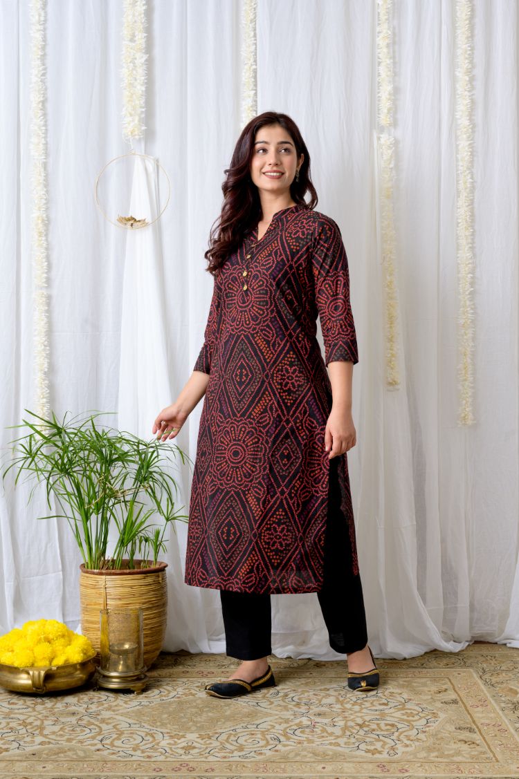 Buy Glorious WS628 Black Bandhani Cotton Silk Kurta Complete Set Online |  Kessa